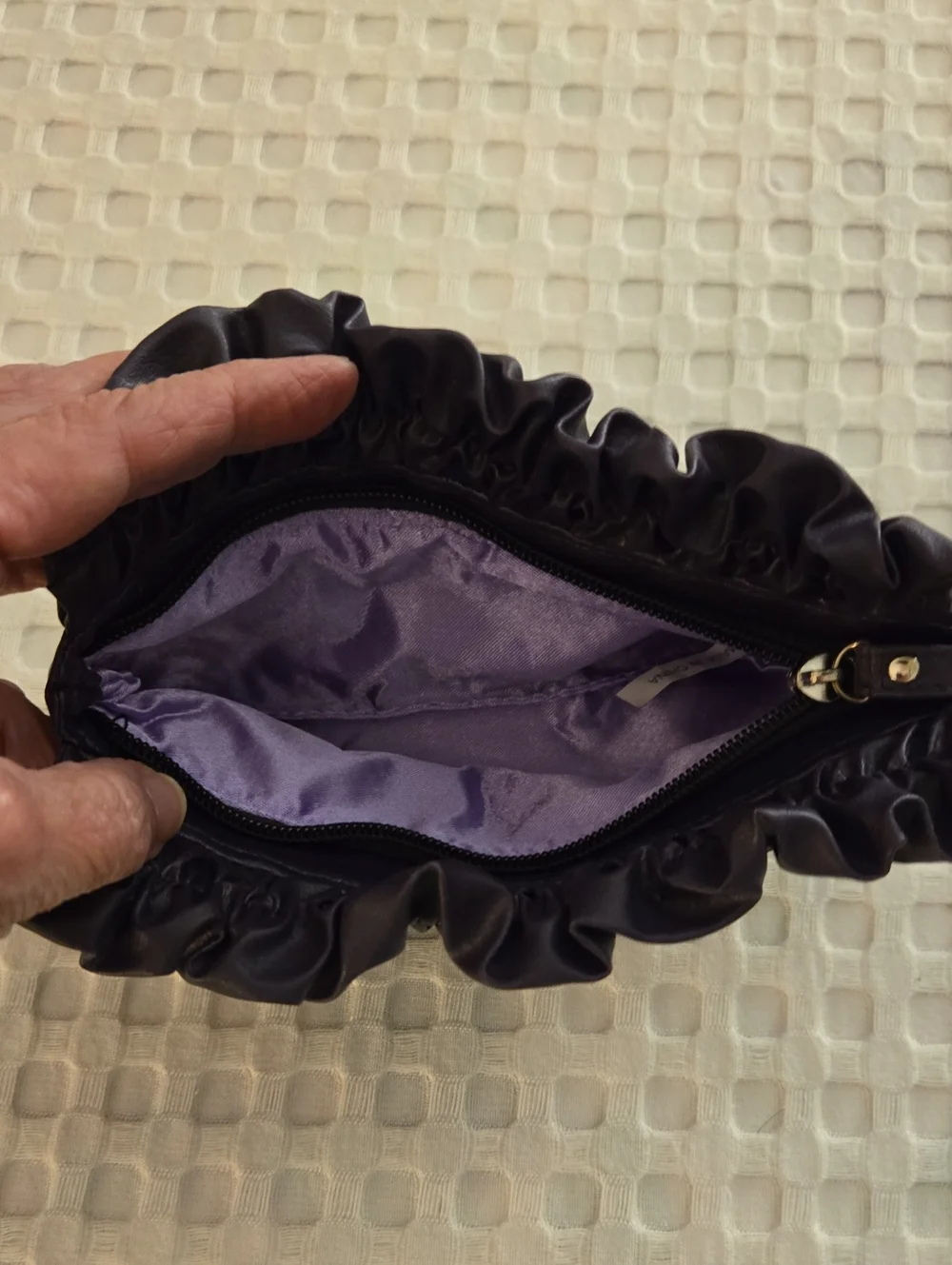 Purple Ruffle Wristlet Clutch with Purple Floral Accent - Picture 3 of 4
